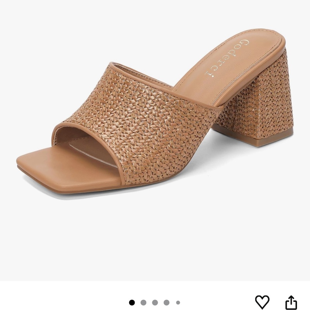 Tan Woven Block Heel Slides Mules Sandals
